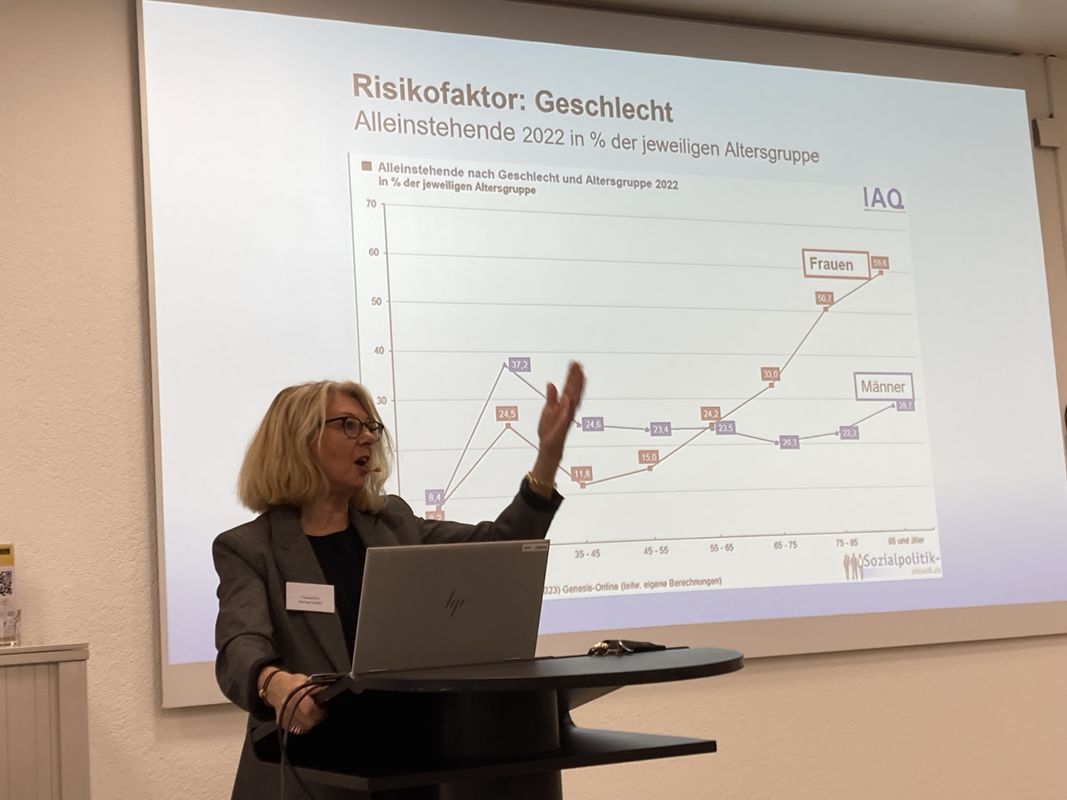 Prof. em. Perrig-Chiello erklärt eine via Beamer eingeblendete Statistik