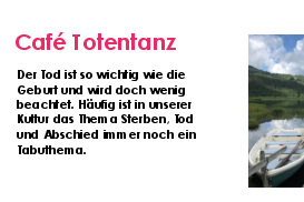 Ausschnitt aus dem Flyer. Mit Text und Bild von einem Boot am Steg